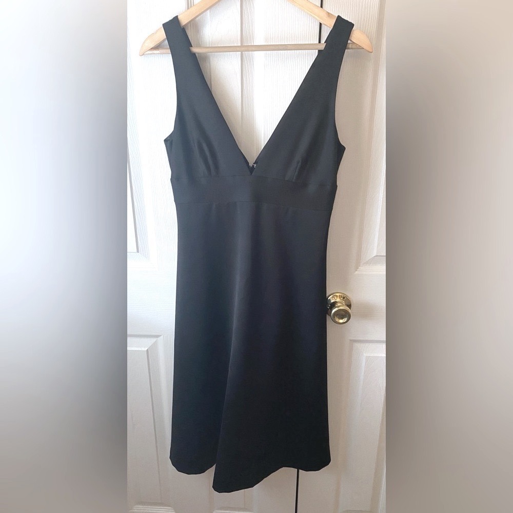 J. CREW Black 100% Virgin Wool Empire Waist Deep‎ V-Neck A-Line Midi Dress 4